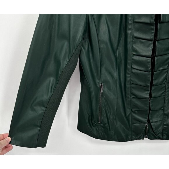 CHICOS faux leather jacket blazer forest green US LARGE 2 12/14 zip up pockets - Picture 7 of 9